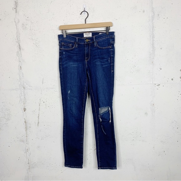 Frame Le Skinny De Jeanne Crop Distressed Jeans Size 28 - Picture 1 of 8